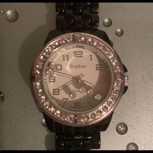 Girls Collezio Sophie Floating Rhinestones in Dial Black Metal Bracelet Watch